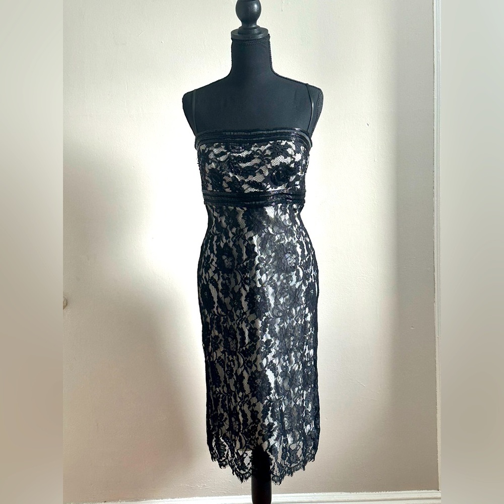 Carmen Marc Valvo lace strapless Midi Dress